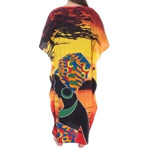 3/$50 Riviera Sun African Gele Goddess Sunset Graphic Maxi Cover Up Kaftan XL